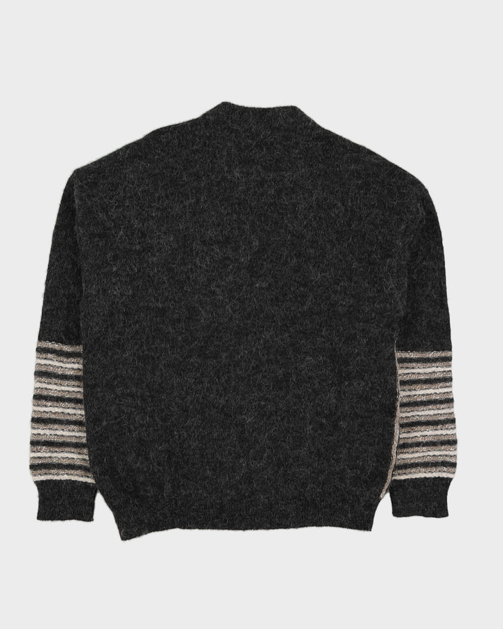 00s Grey Patterned Knitted Jumper - L