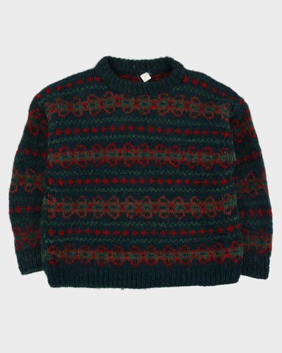 Green Patterned Chunky Knitted Jumper - M