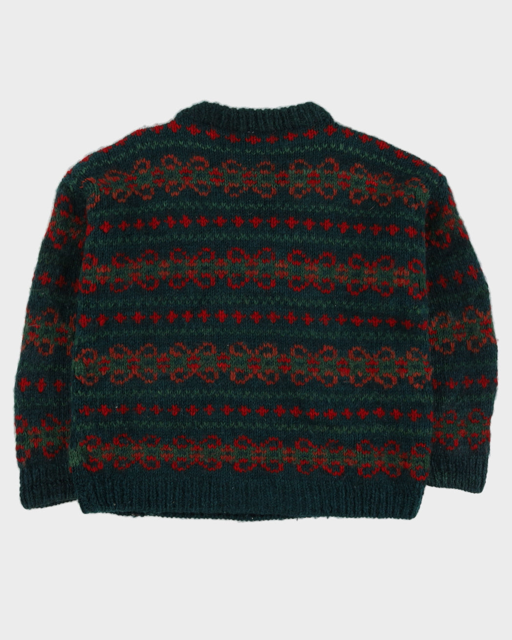 Green Patterned Chunky Knitted Jumper - M