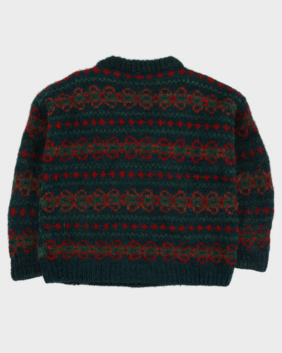 Green Patterned Chunky Knitted Jumper - M