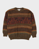 Green And Orange Patterned Knitted Jumper - L