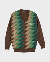 Green And Brown Patterned Knitted Jumper - M