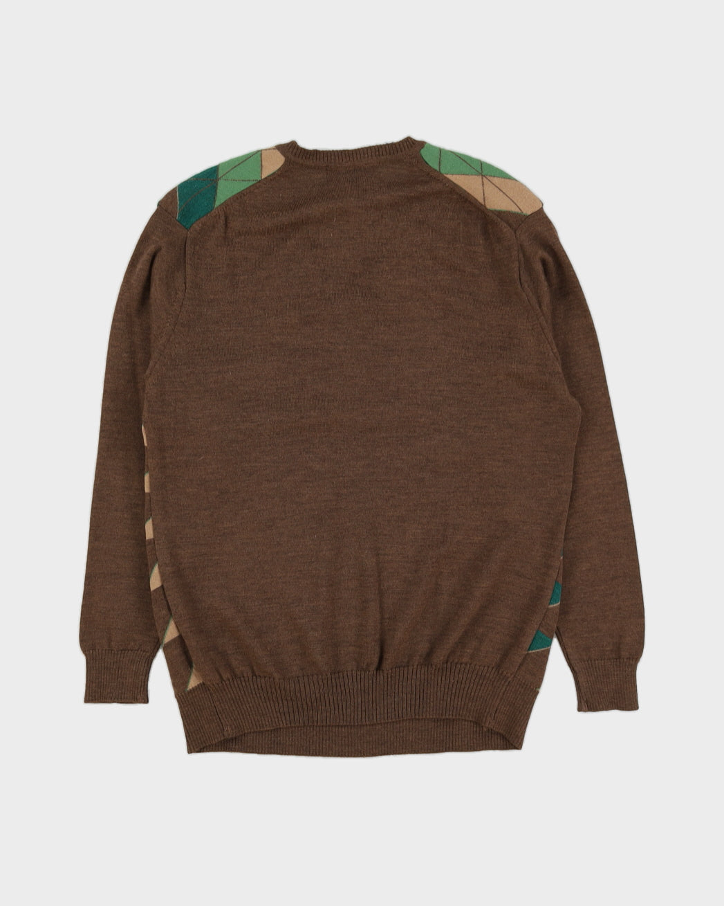 Green And Brown Patterned Knitted Jumper - M