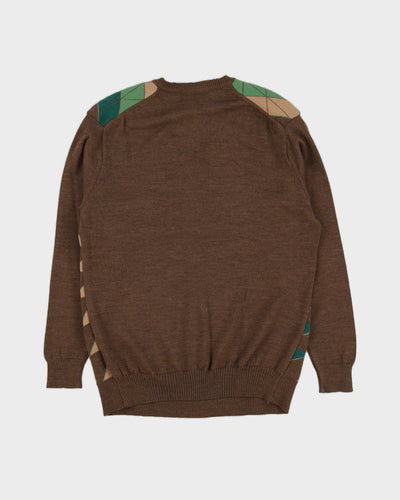 Green And Brown Patterned Knitted Jumper - M