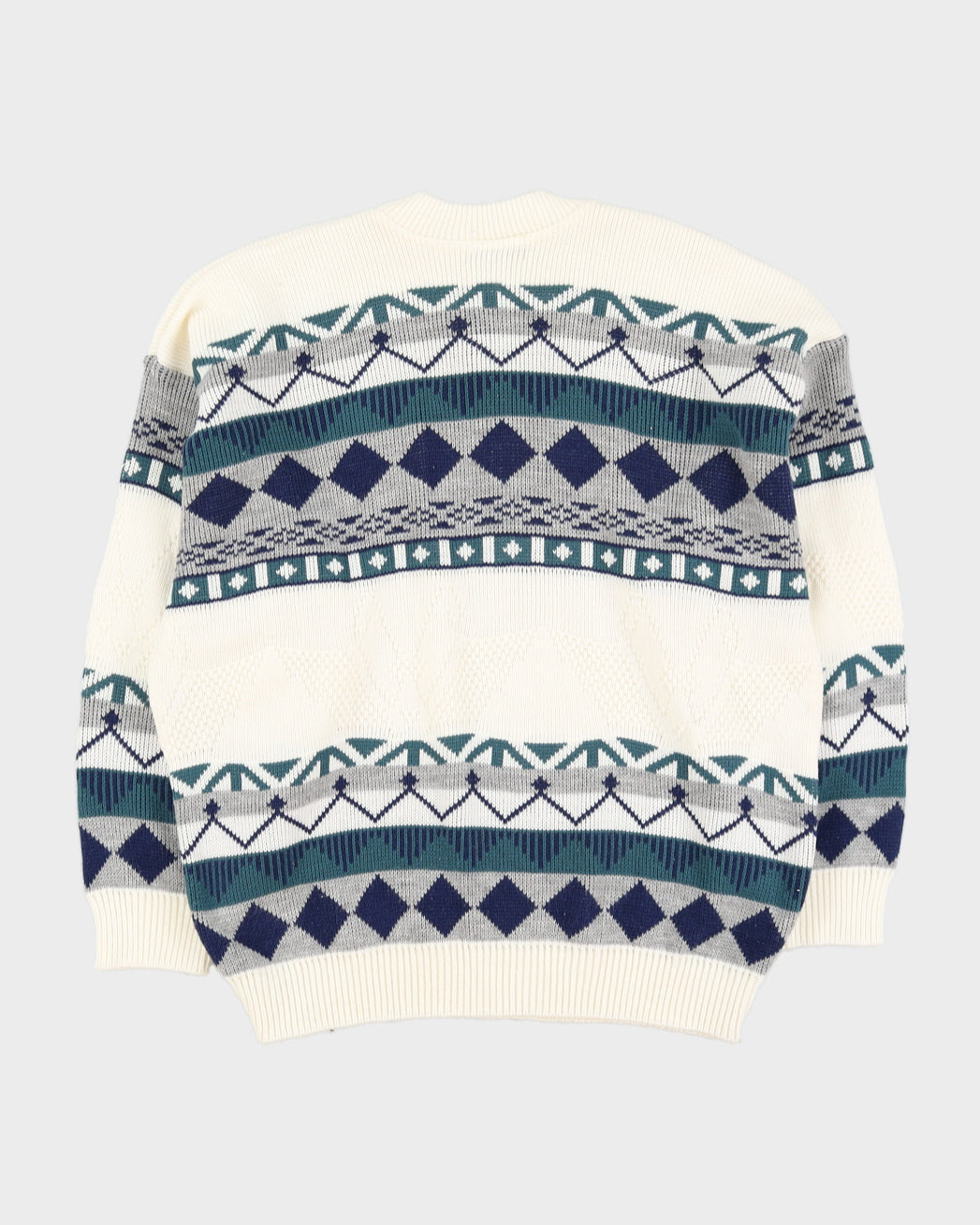 Cream With Blue Pattern Knitted Jumper - XXL