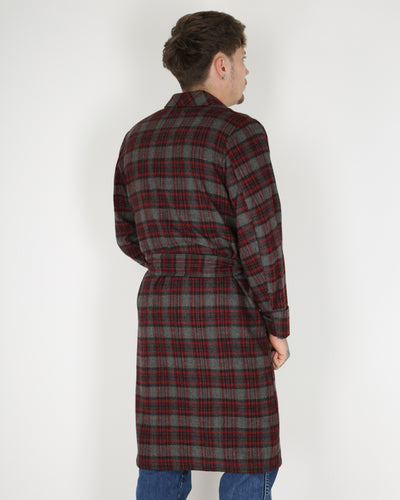 Vintage grey and maroon checked dressing gown - S