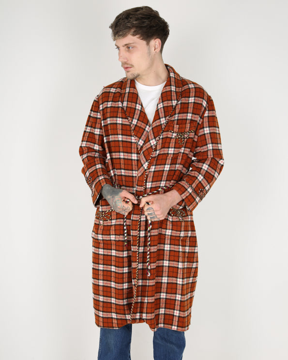 Vintage orange and brown checked dressing gown - L / XL
