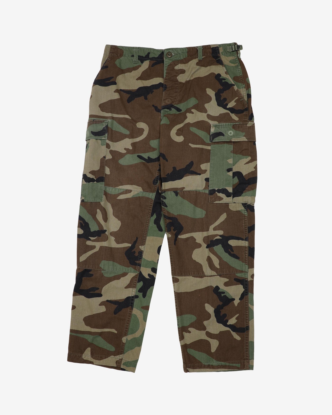 1990s Vintage US Army Woodland Camo BDU Combat Trousers - 32x30