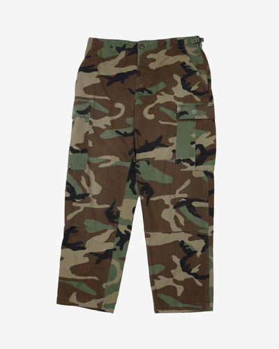 1990s Vintage US Army Woodland Camo BDU Combat Trousers - 32x30