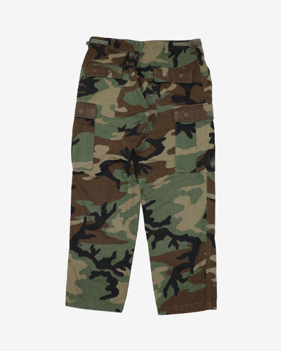1990s Vintage US Army Woodland Camo BDU Combat Trousers - 32x30