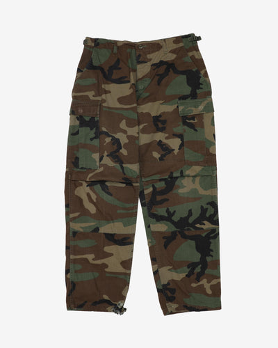 1990s Vintage US Army Woodland Camo BDU Combat Trousers - 34x30