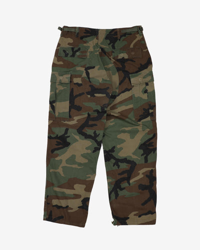 1990s Vintage US Army Woodland Camo BDU Combat Trousers - 34x30