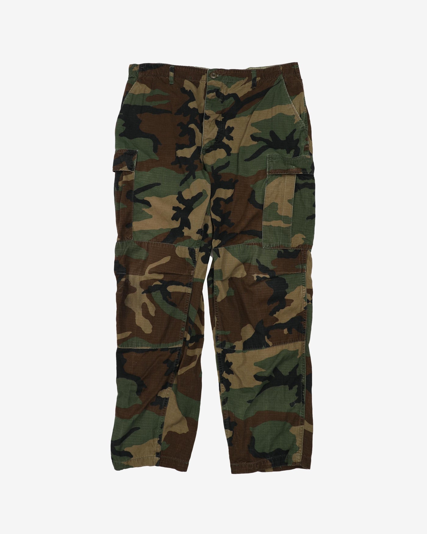 1990s Vintage US Army Woodland Camo BDU Combat Trousers - 34x31