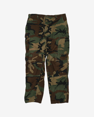 1990s Vintage US Army Woodland Camo BDU Combat Trousers - 34x31