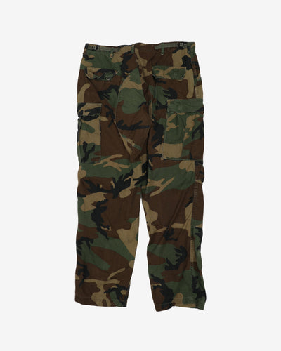 1990s Vintage US Army Woodland Camo BDU Combat Trousers - 34x31