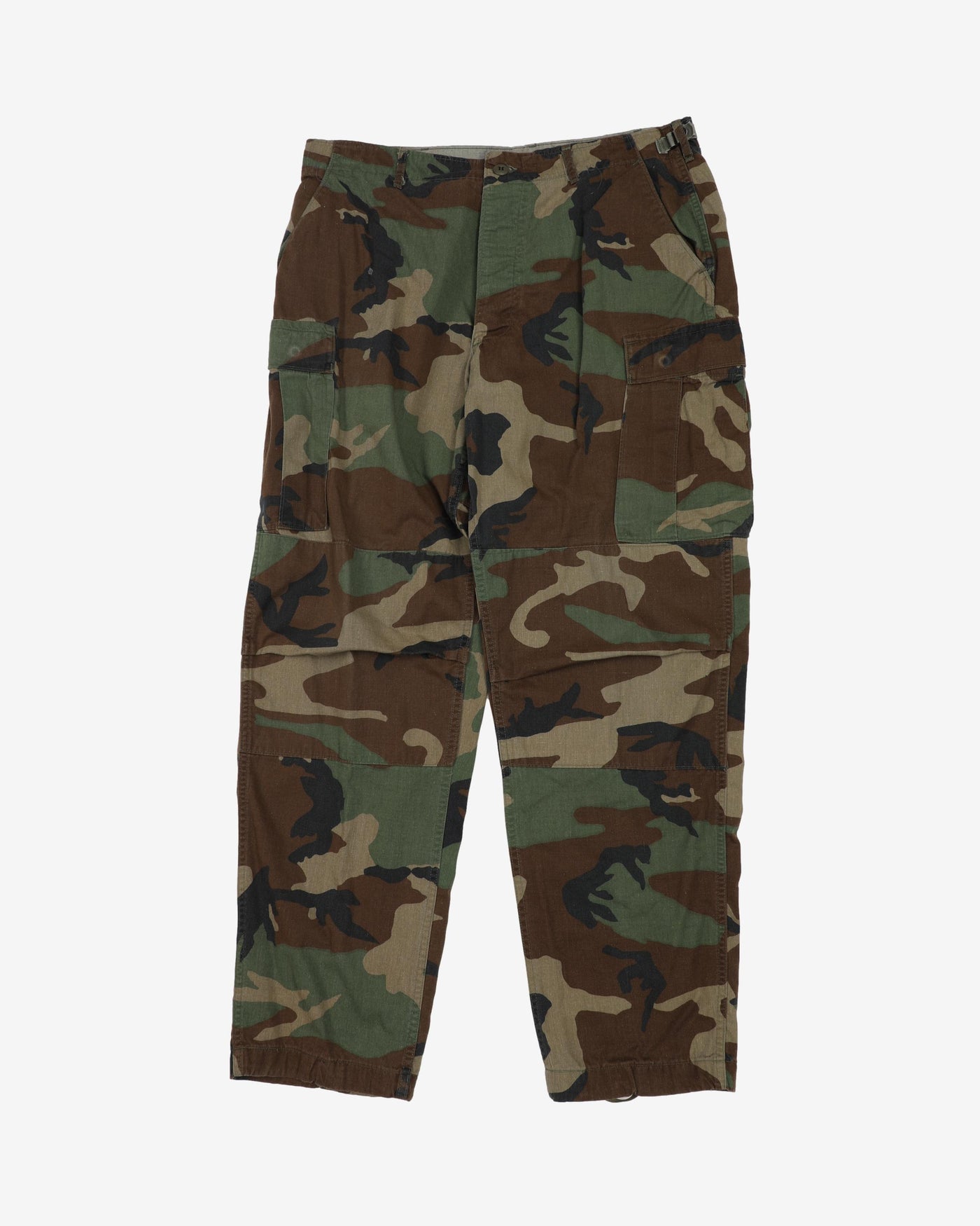 1990s Vintage US Army Woodland Camo BDU Combat Trousers - 34x32