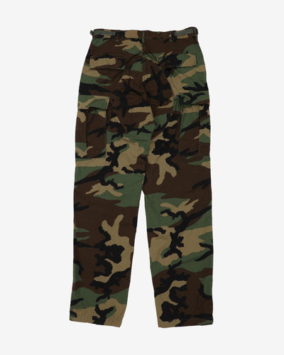 1990s Vintage US Army Woodland Camo BDU Combat Trousers - 34x35