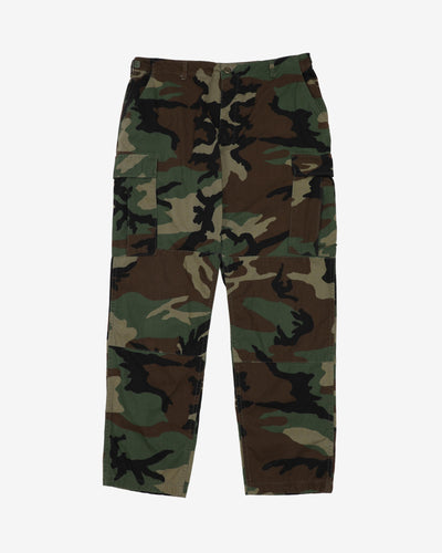 1990s Vintage US Army Woodland Camo BDU Combat Trousers - 38x32