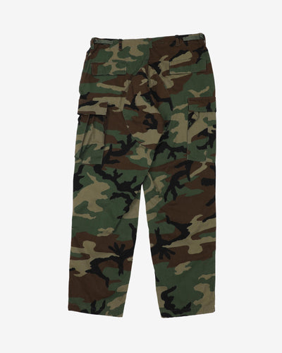 1990s Vintage US Army Woodland Camo BDU Combat Trousers - 38x32