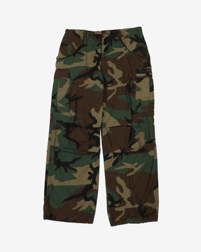 1990s Vintage US Army Woodland Camo M65 Cold Weather Combat Trousers - 34x29