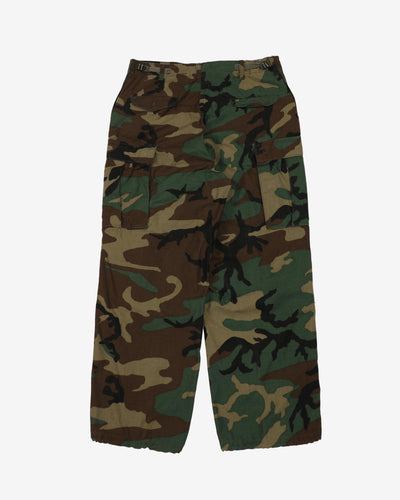 1990s Vintage US Army Woodland Camo M65 Cold Weather Combat Trousers - 34x29