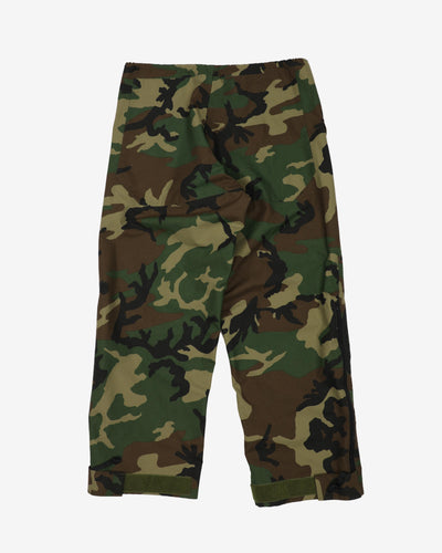1990s Vintage US Army Woodland Camo ECWCS Waterproof Trousers - 38x30