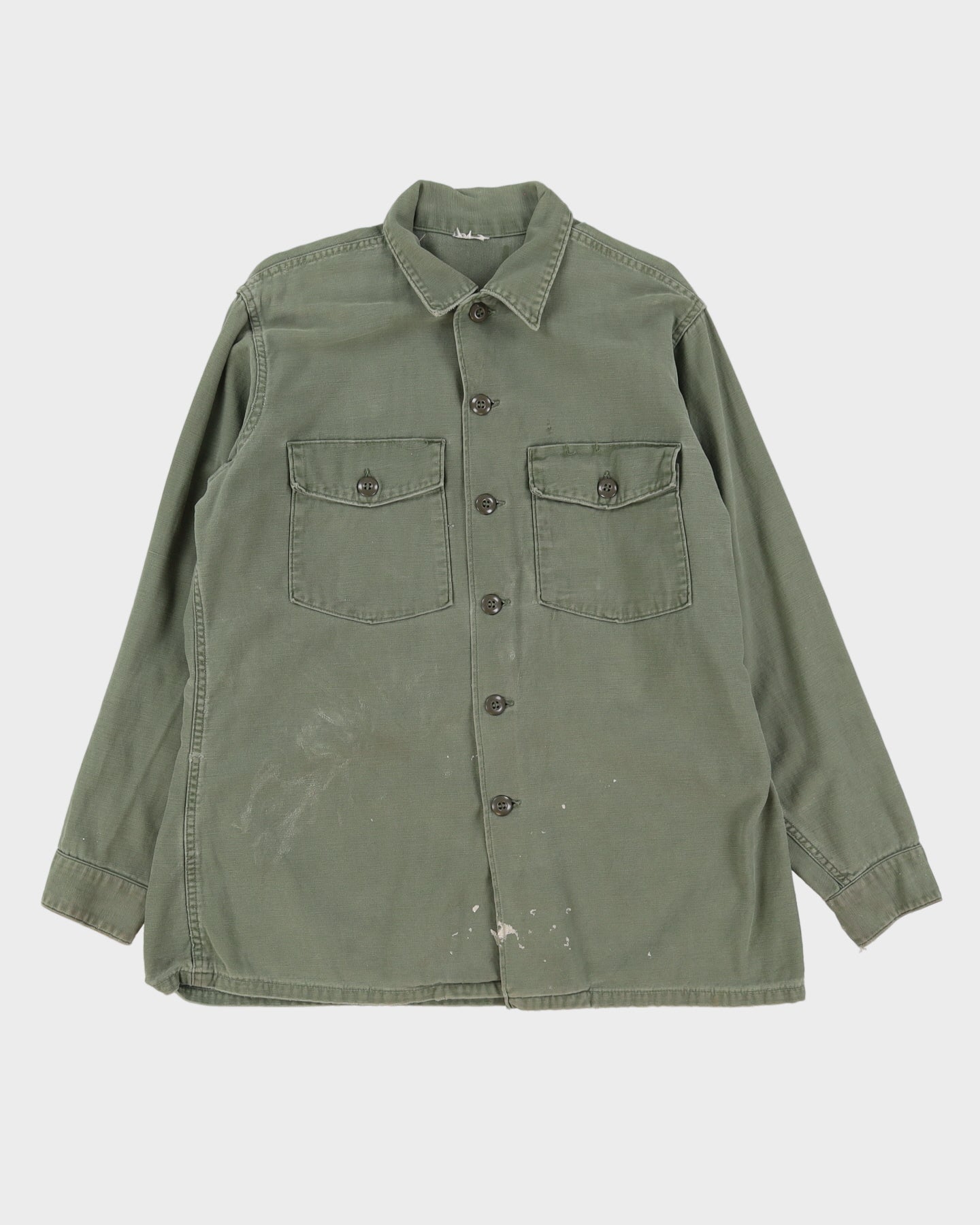 1960s Vietnam Vintage US Army OG-107 Sateen Utility Shirt - Medium