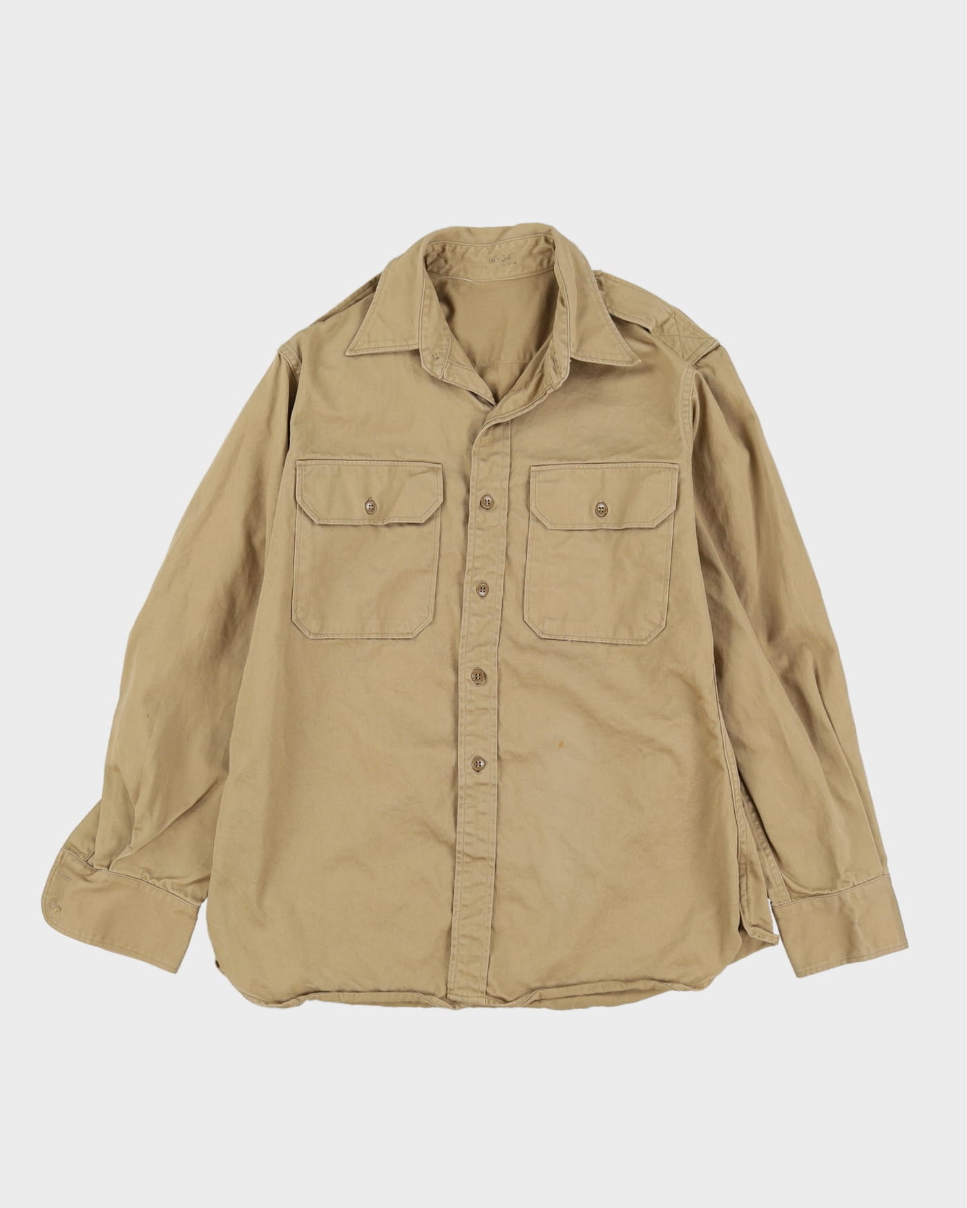 40s Vintage US Army Khaki Cotton Class B Dress Shirt - Medium