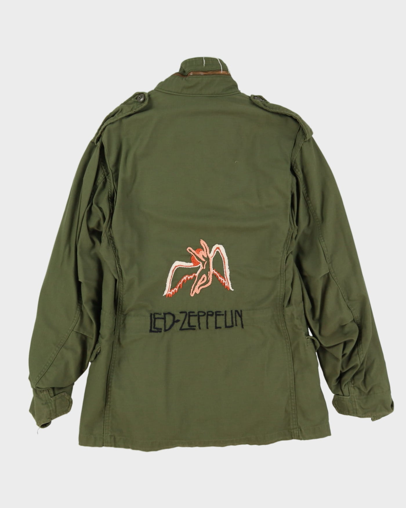 70s Vintage Embroidered Led Zeppelin US Army OG-107 M65 Field Jacket - Small