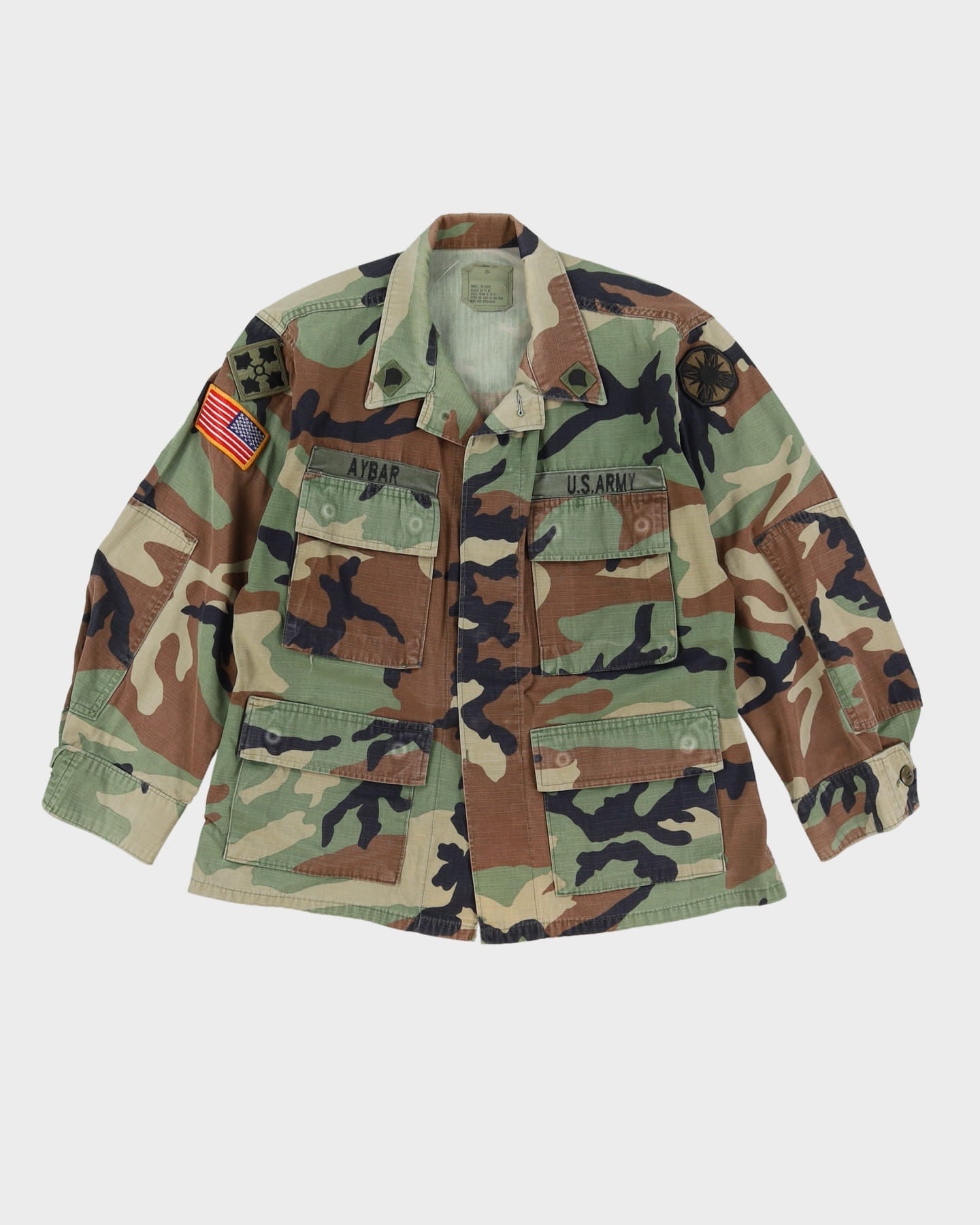 90s Vintage US Military Woodland Camo BDU Combat Coat - Small