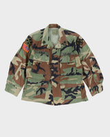 90s Vintage US Military Woodland Camo BDU Combat Coat - Small