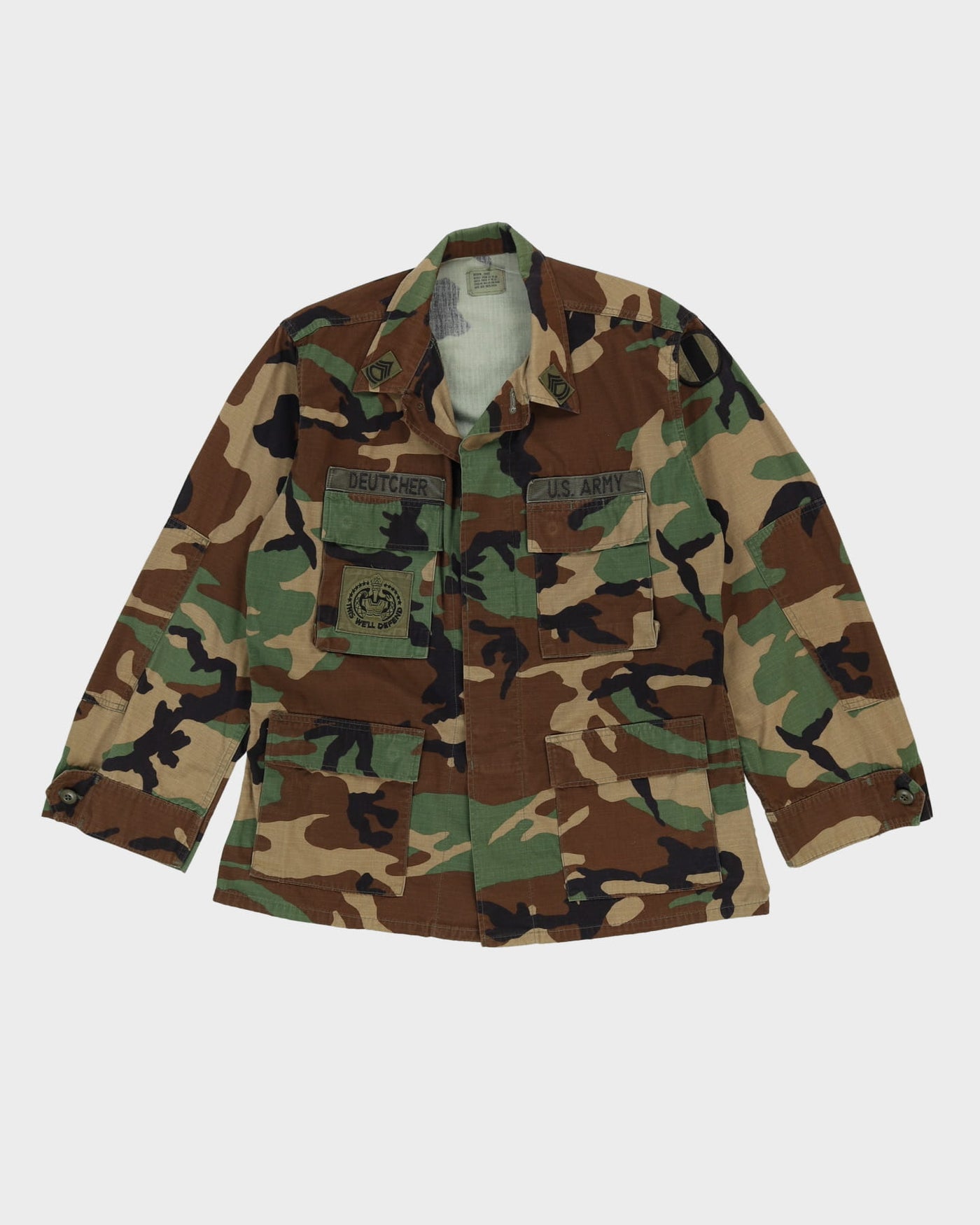 90s Vintage US Military Woodland Camo BDU Combat Coat - Medium