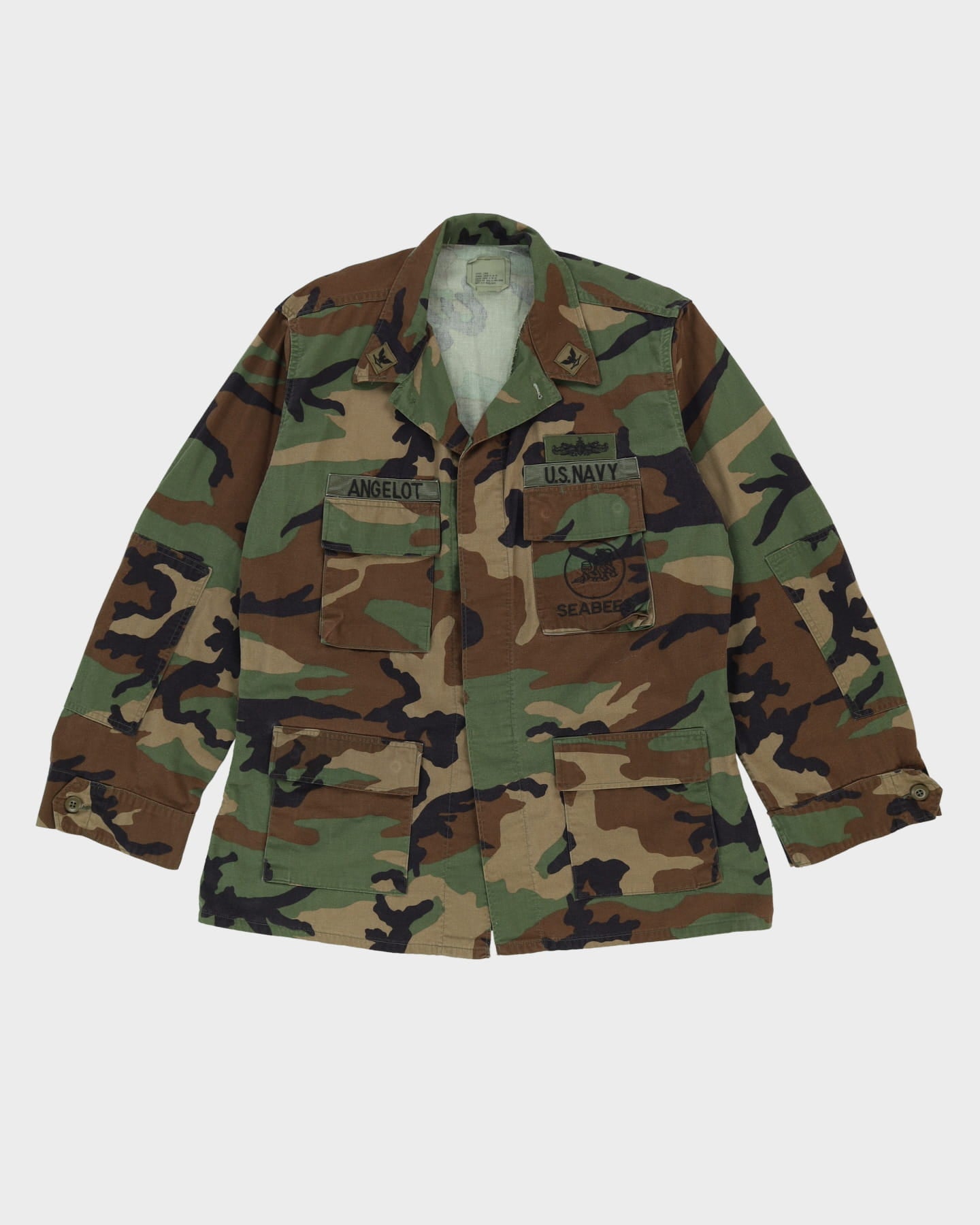 90s Vintage US Military Woodland Camo BDU Combat Coat - Large
