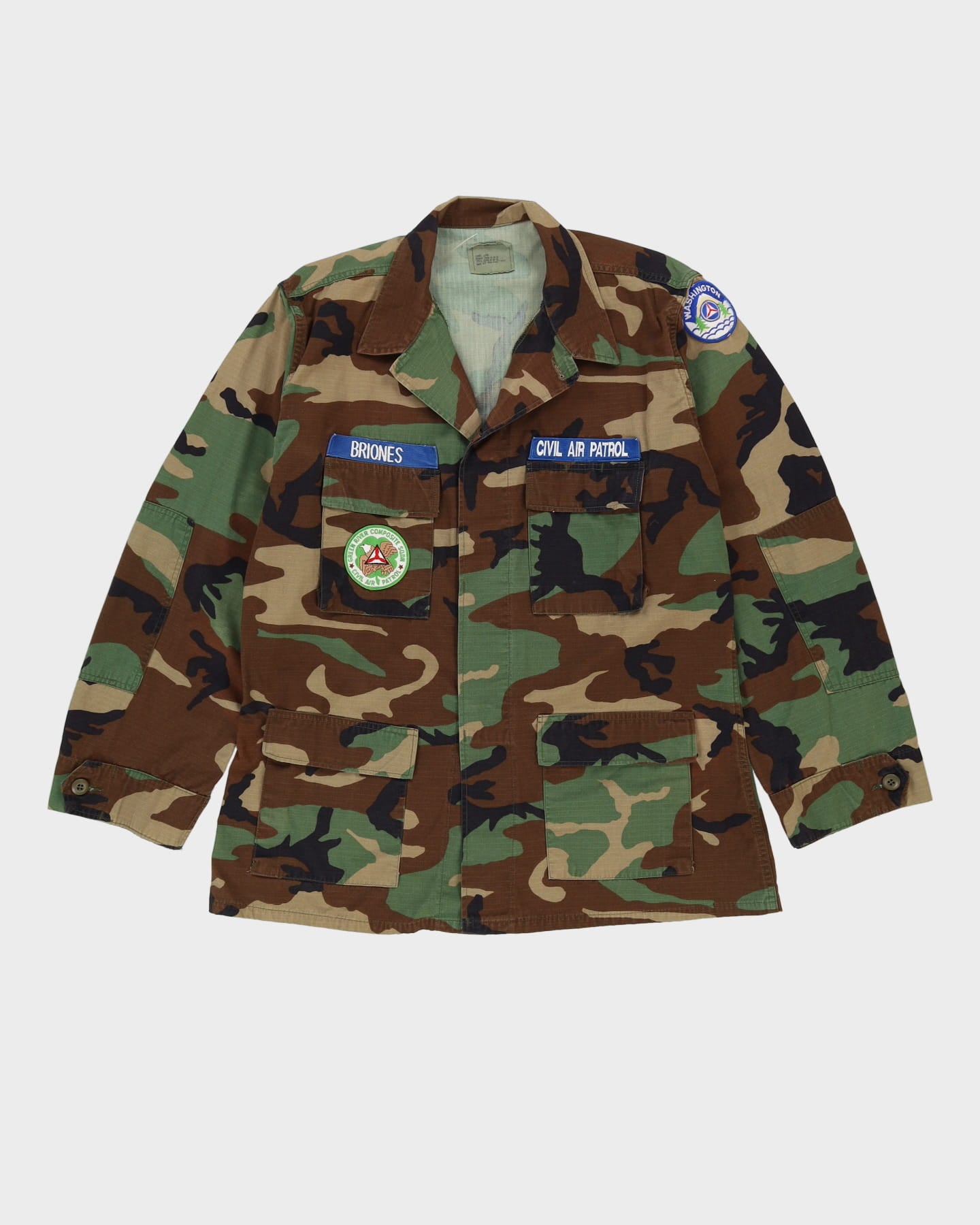 90s Vintage US Military Woodland Camo BDU Combat Coat - Large