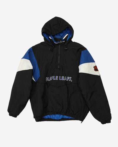 Vintage 90s Starter Toronto Maple Leafs Black Hooded Quarter-Zip Jacket - L