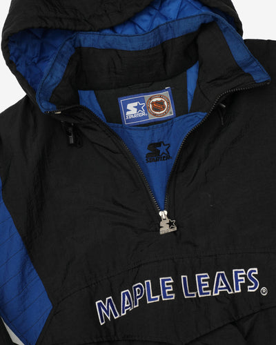 Vintage 90s Starter Toronto Maple Leafs Black Hooded Quarter-Zip Jacket - L