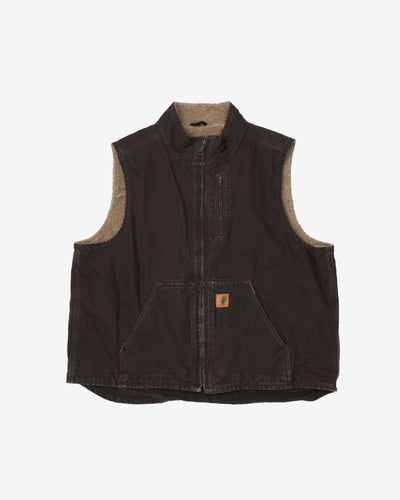 Carhartt Brown Sleeveless Fleece-Lined Workwear Vest / Jacket - XL