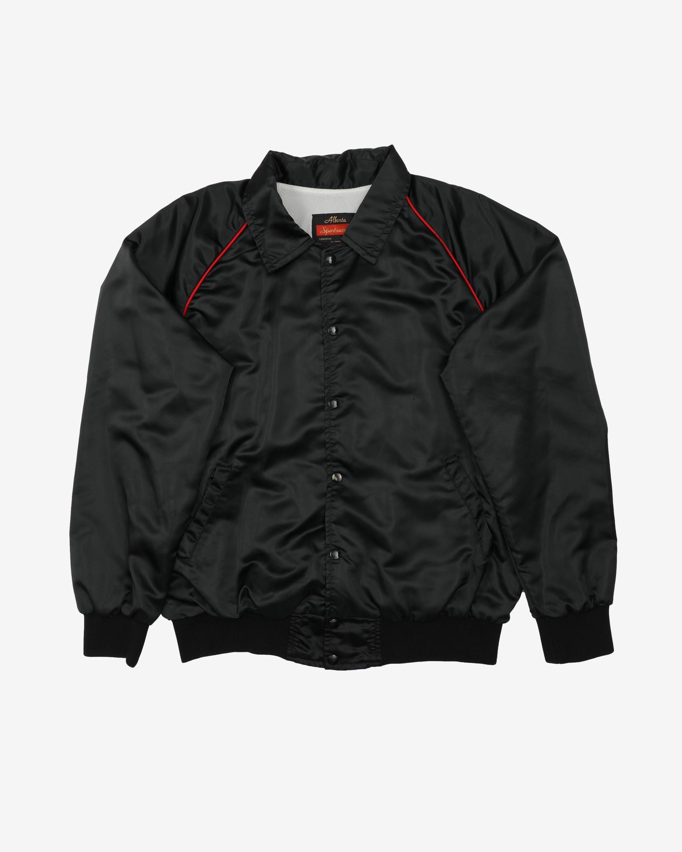 80s Billy's Outlaw Inn Alberta Sportswear Black Satin Bomber / Baseball Jacket - XL
