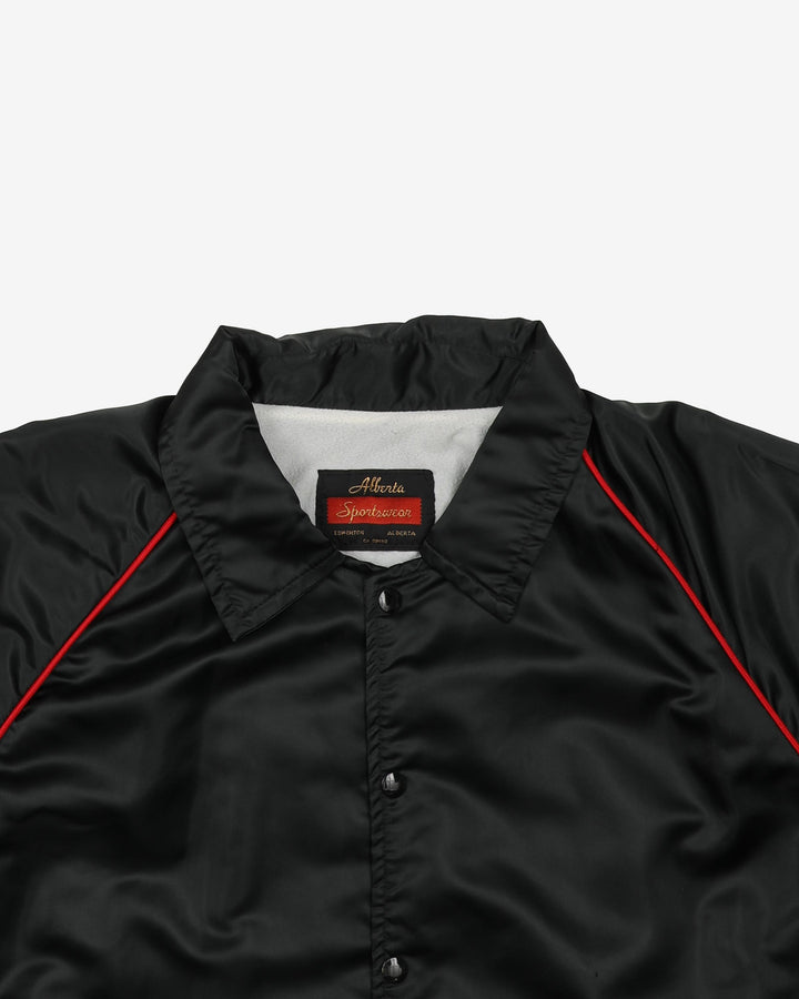 80s Billy's Outlaw Inn Alberta Sportswear Black Satin Bomber / Baseball Jacket - XL