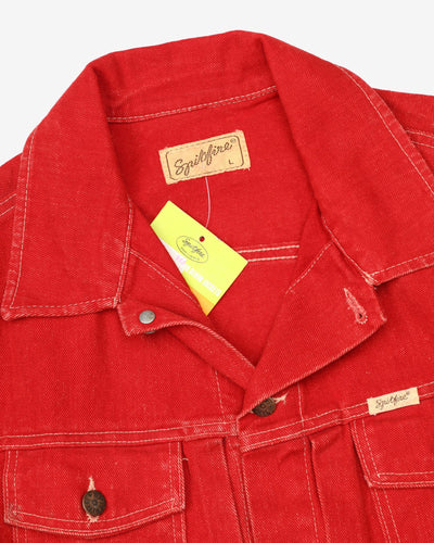 Vintage 70s Spitfire Deadstock With Tags Red Denim Jacket - M