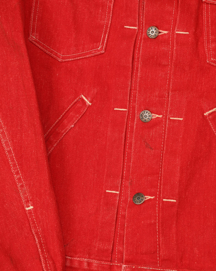 Vintage 70s Spitfire Deadstock With Tags Red Denim Jacket - M