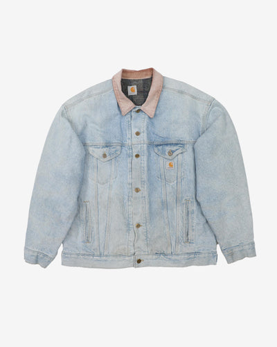 Vintage 90s Carhartt Blue Denim Blanket Lined Workwear Jacket - XL