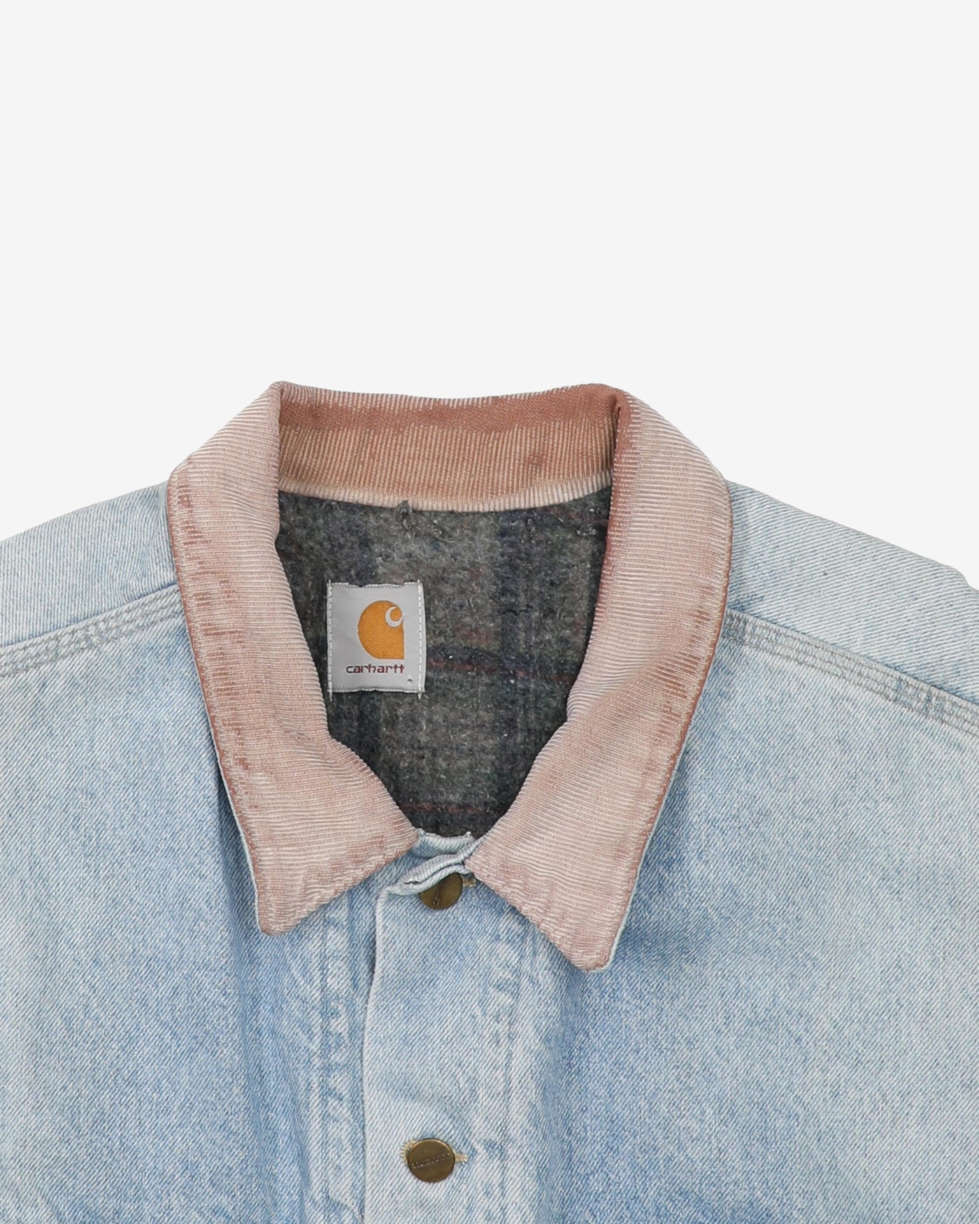 Vintage 90s Carhartt Blue Denim Blanket Lined Workwear Jacket - XL