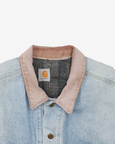 Vintage 90s Carhartt Blue Denim Blanket Lined Workwear Jacket - XL