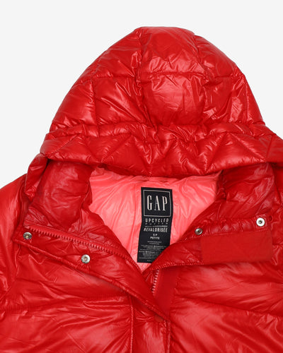 GAP Upcycled Red Hooded Puffer Jacket - S
