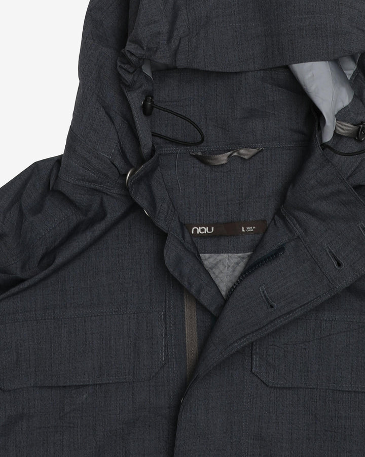 NAU Blue / Grey Hooded Rain Jacket - L