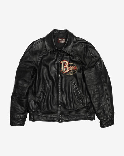 Vintage 70s Penez Bodor Drilling Ltd. Leather Varsity Jacket - S
