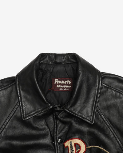 Vintage 70s Penez Bodor Drilling Ltd. Leather Varsity Jacket - S