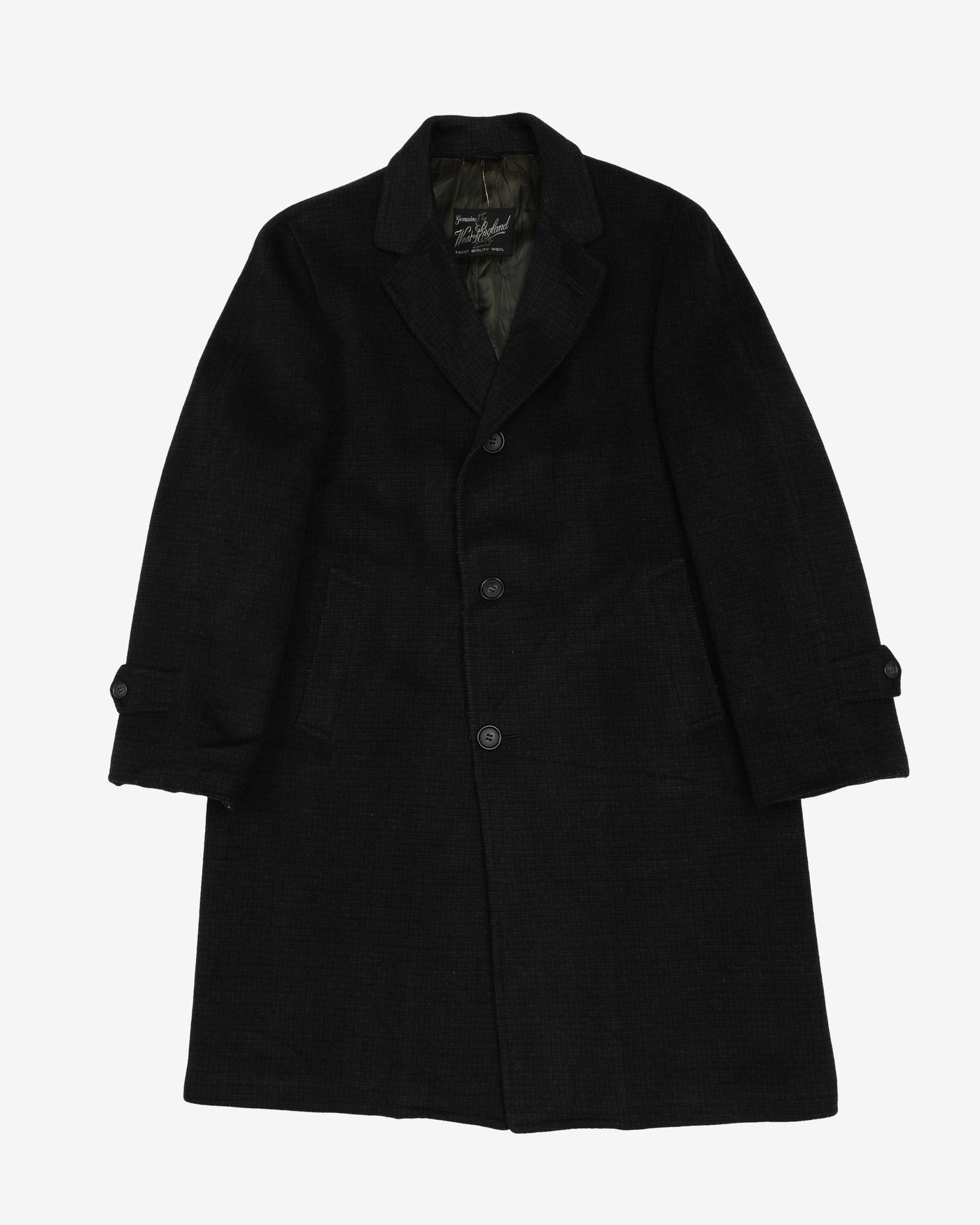 1960s Micro Checked Grey Wool Overcoat - S