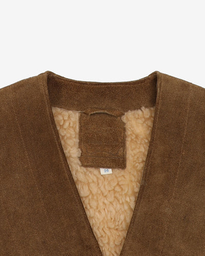 Brown Suede Fur Lined Gilet Waistcoat - S